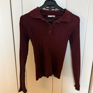 Zara Burgundy Cable Knit Button Down Shirt